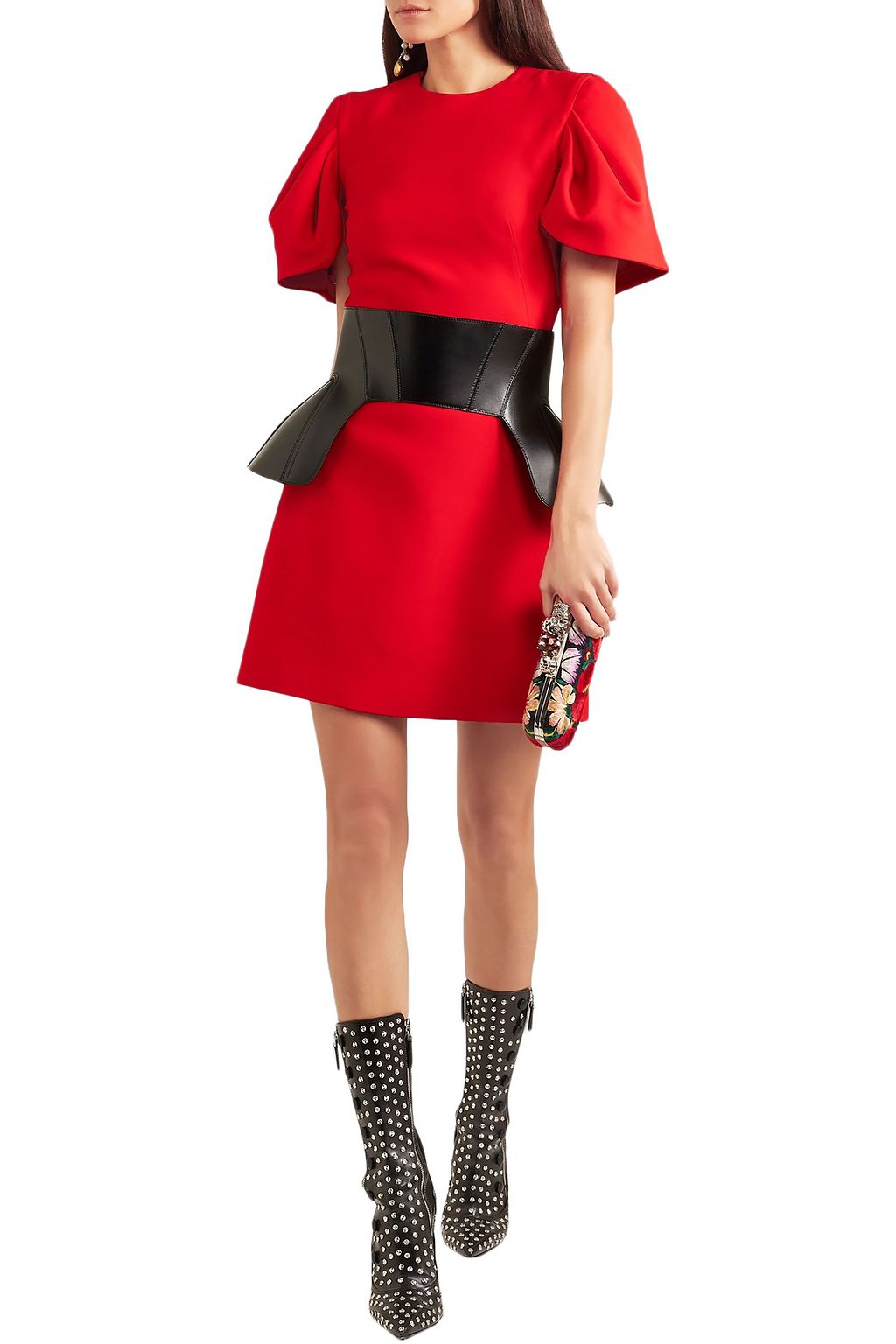 MCQUEEN Cape-effect wool-blend crepe mini dress