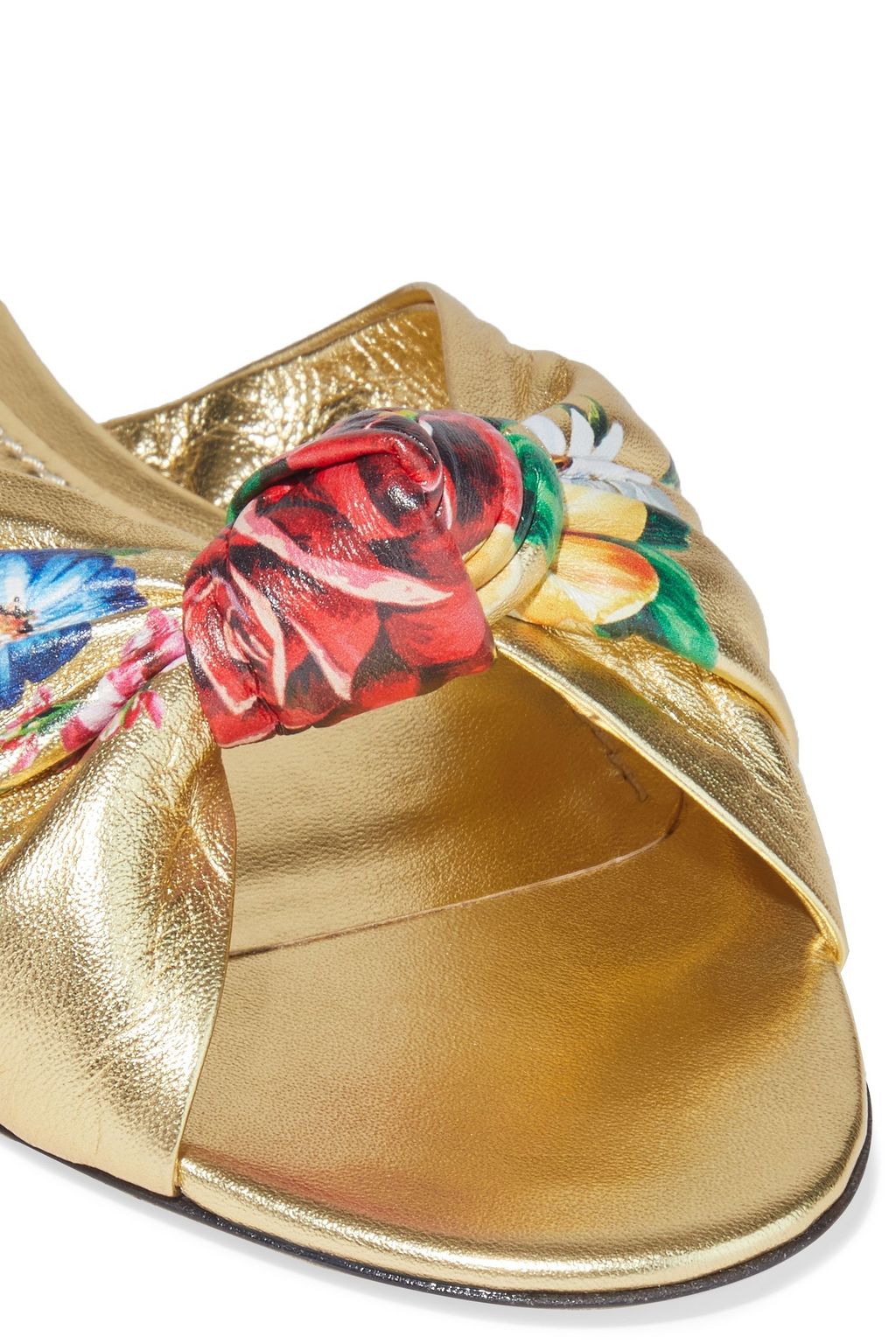 DOLCE&GABBANA Knotted floral-print metallic leather slides