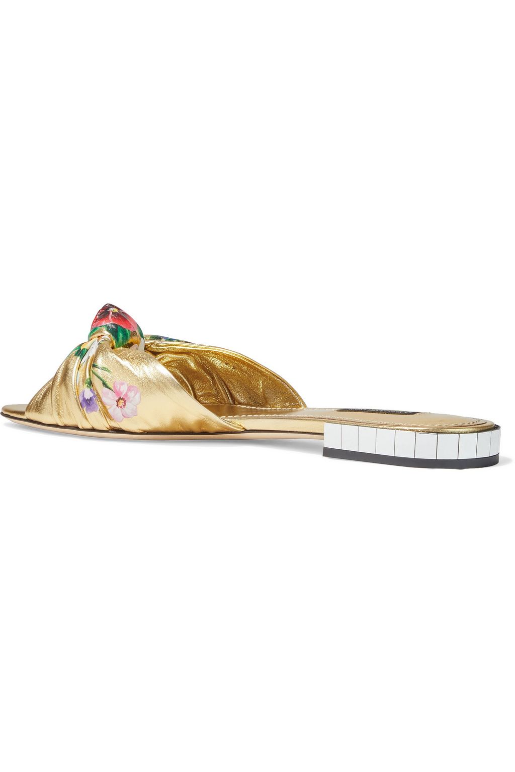 DOLCE&GABBANA Knotted floral-print metallic leather slides