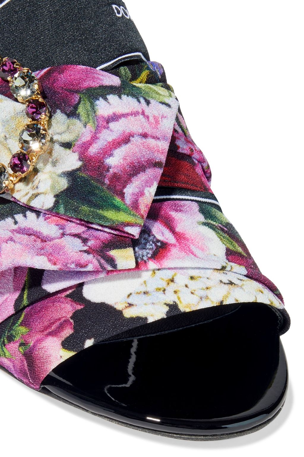 DOLCE&GABBANA Embellished pleated floral-print crepe mules