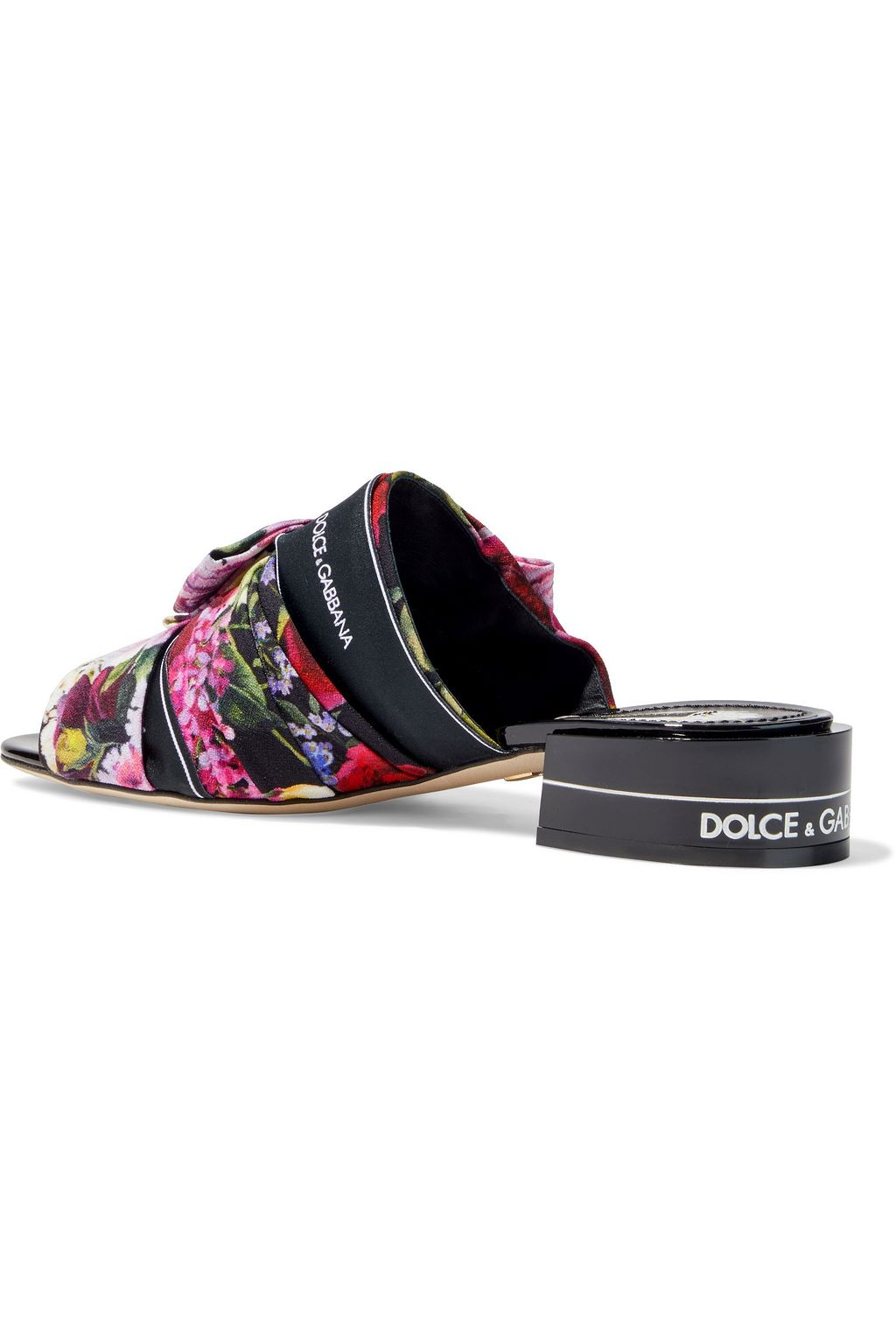 DOLCE&GABBANA Embellished pleated floral-print crepe mules