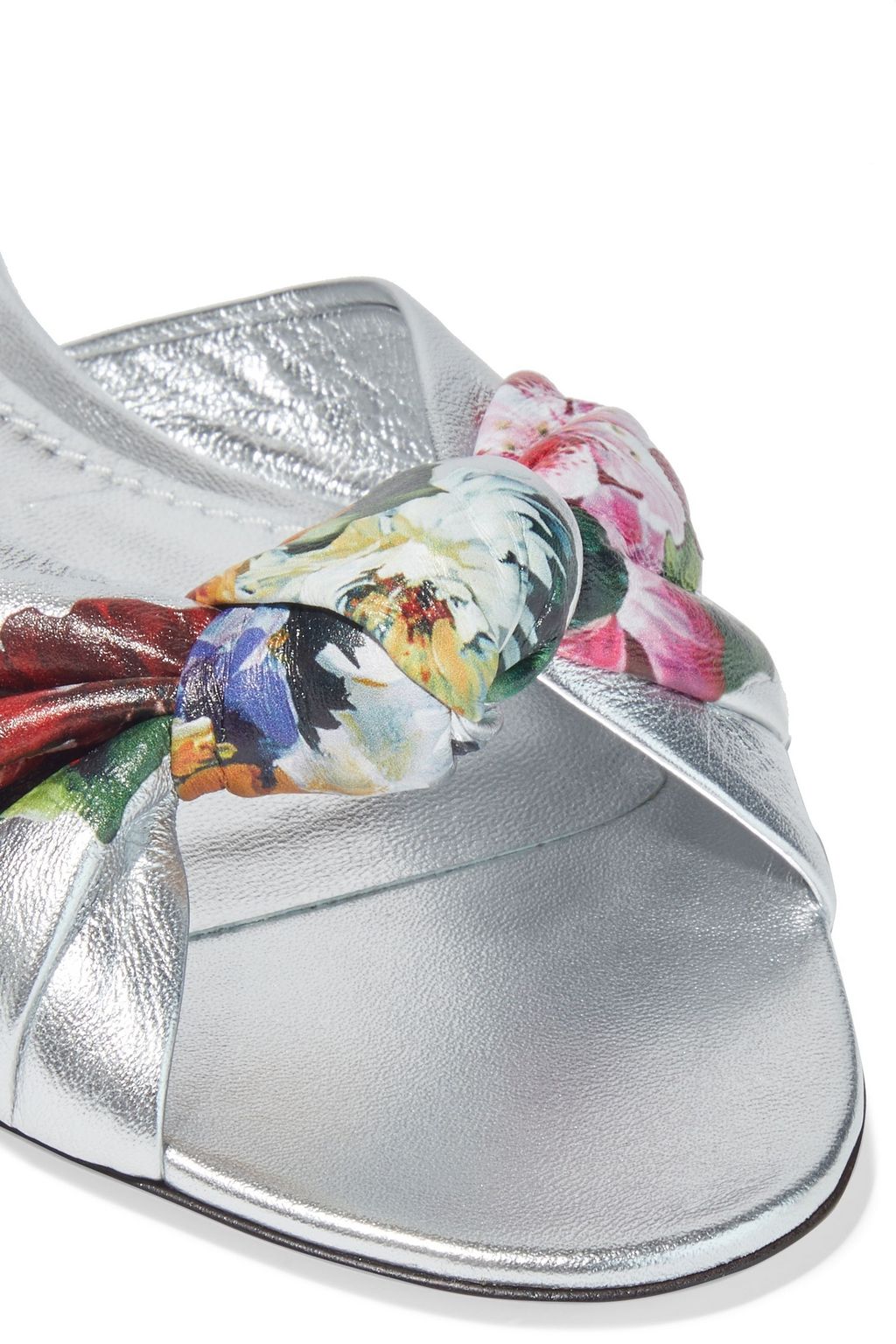 DOLCE&GABBANA Knotted floral-print metallic leather slides