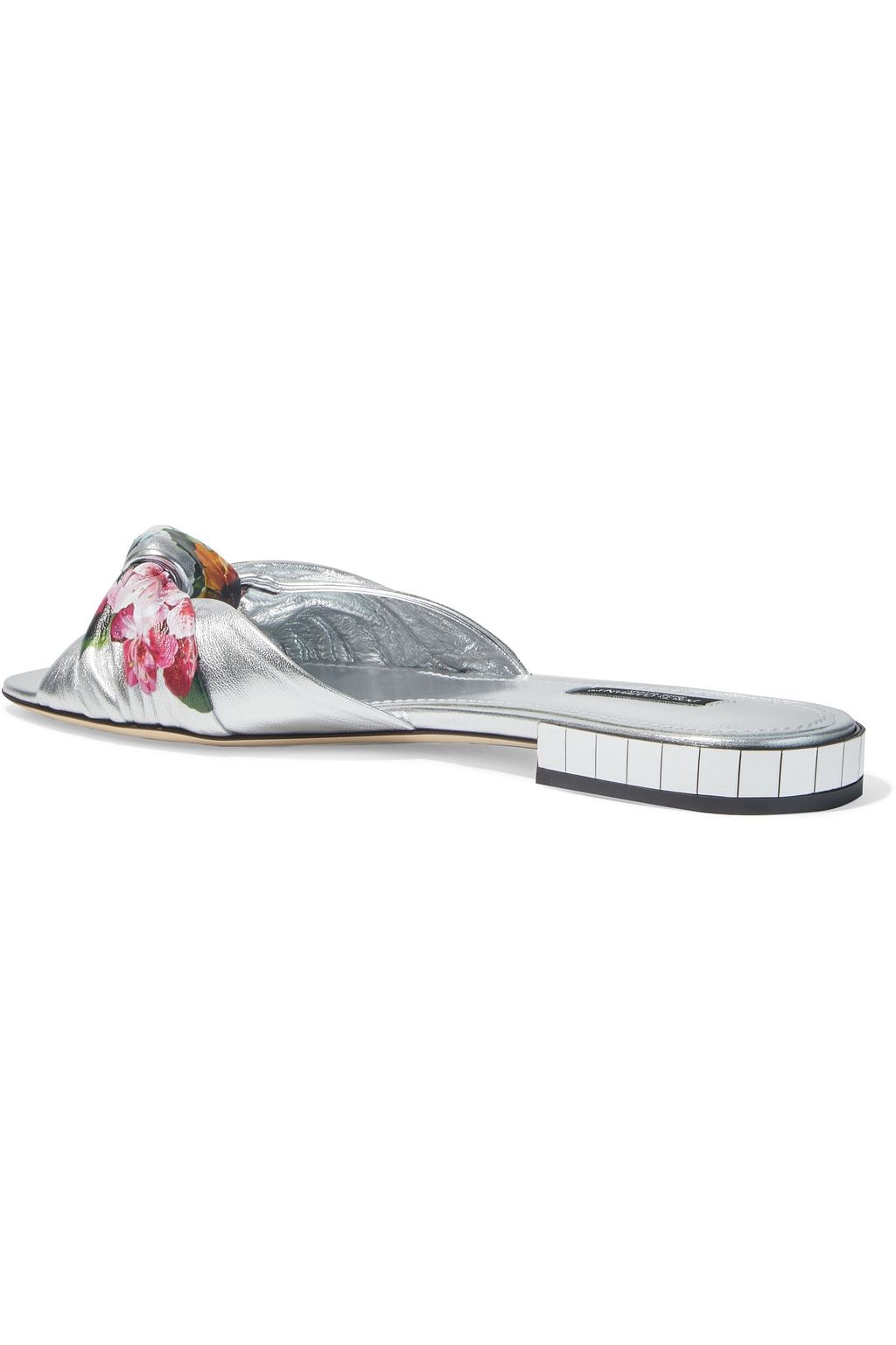 DOLCE&GABBANA Knotted floral-print metallic leather slides