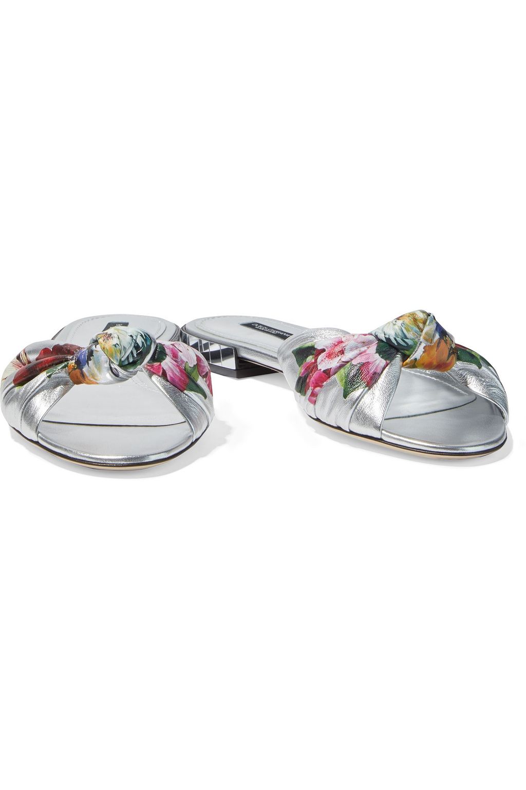 DOLCE&GABBANA Knotted floral-print metallic leather slides