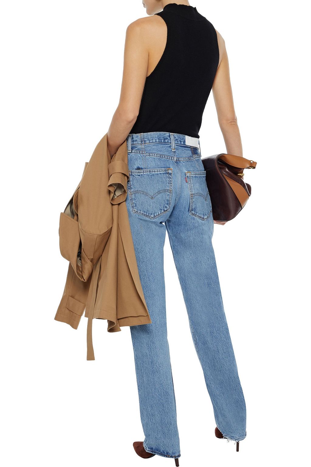 RE/DONE WITH LEVI'S Frayed faded high-rise straight-leg jeans