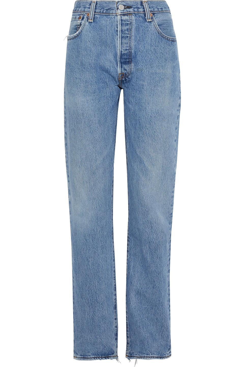 Re/done With Levi's Frayed Faded High-rise Straight-leg Jeans In Blue