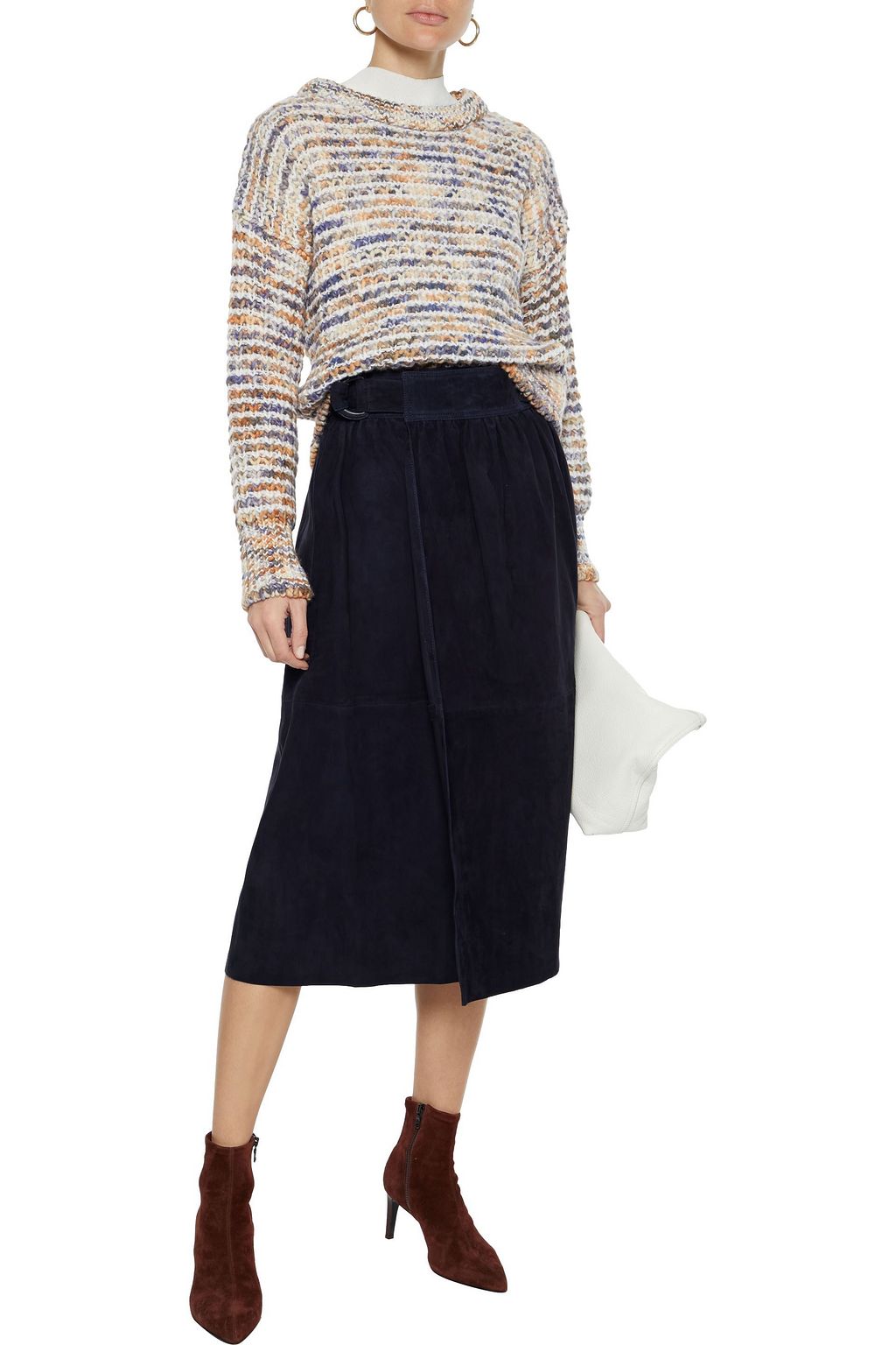 JOSEPH Betty gathered suede midi wrap skirt