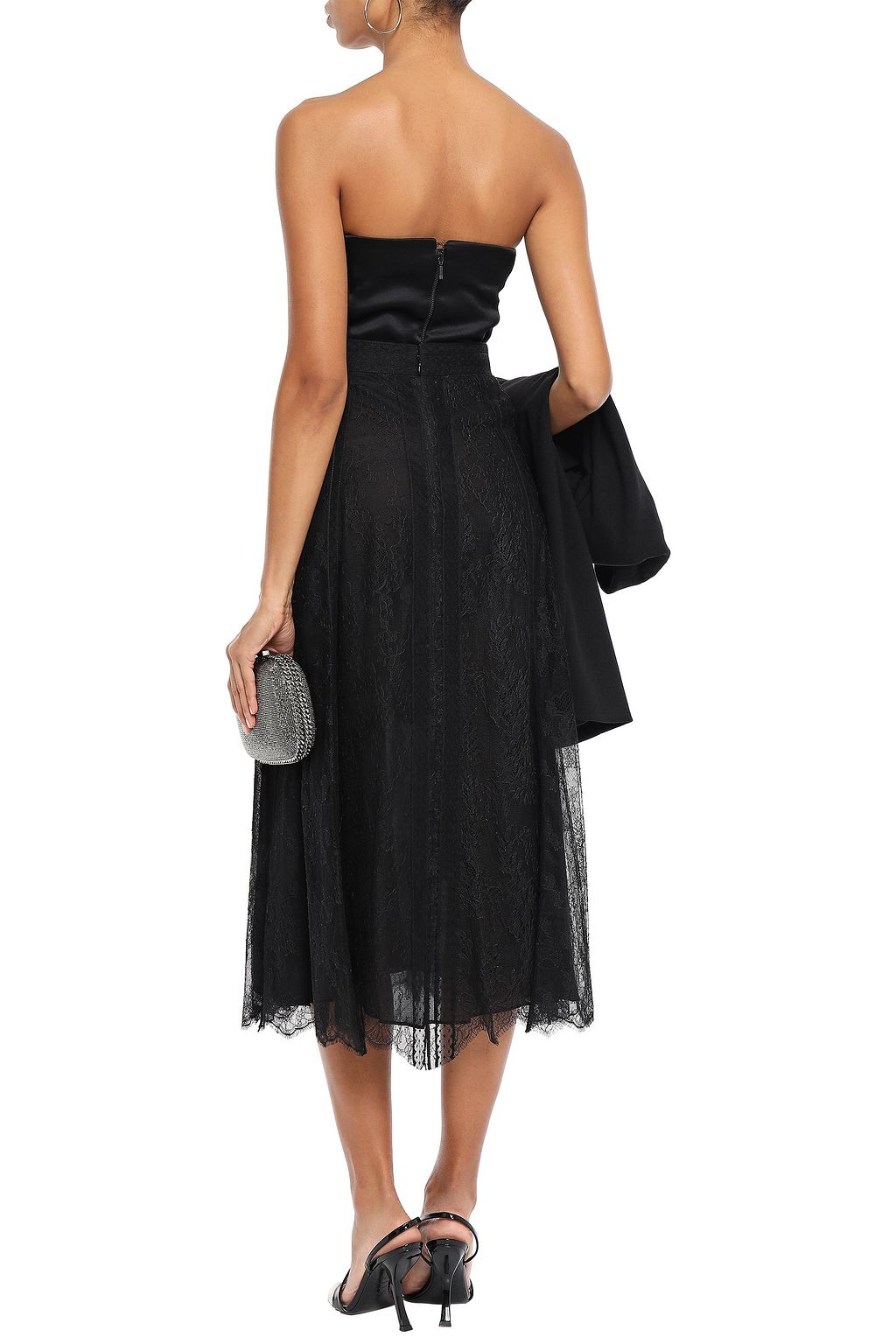VALENTINO GARAVANI Point d'esprit-trimmed silk lace midi skirt