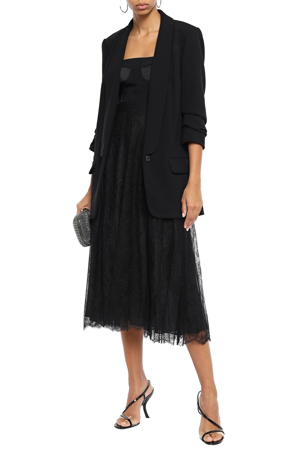 VALENTINO GARAVANI Point d'esprit-trimmed silk lace midi skirt