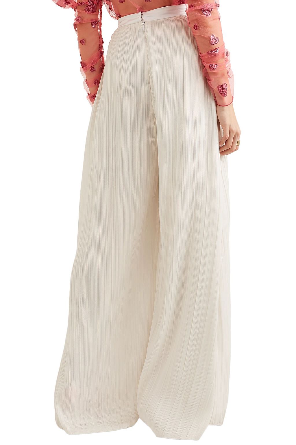 RODARTE Satin-trimmed plissé-lamé wide-leg pants