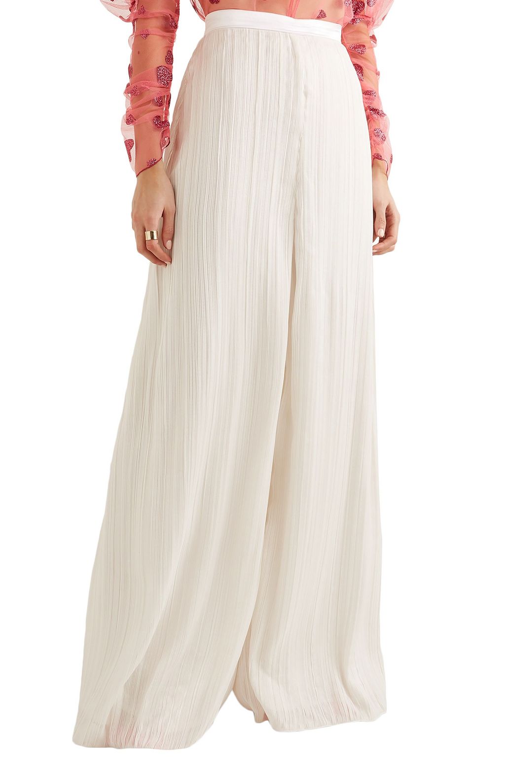 RODARTE Satin-trimmed plissé-lamé wide-leg pants
