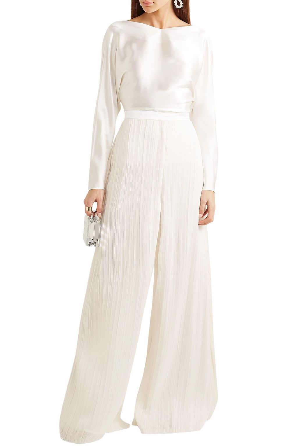 RODARTE Satin-trimmed plissé-lamé wide-leg pants