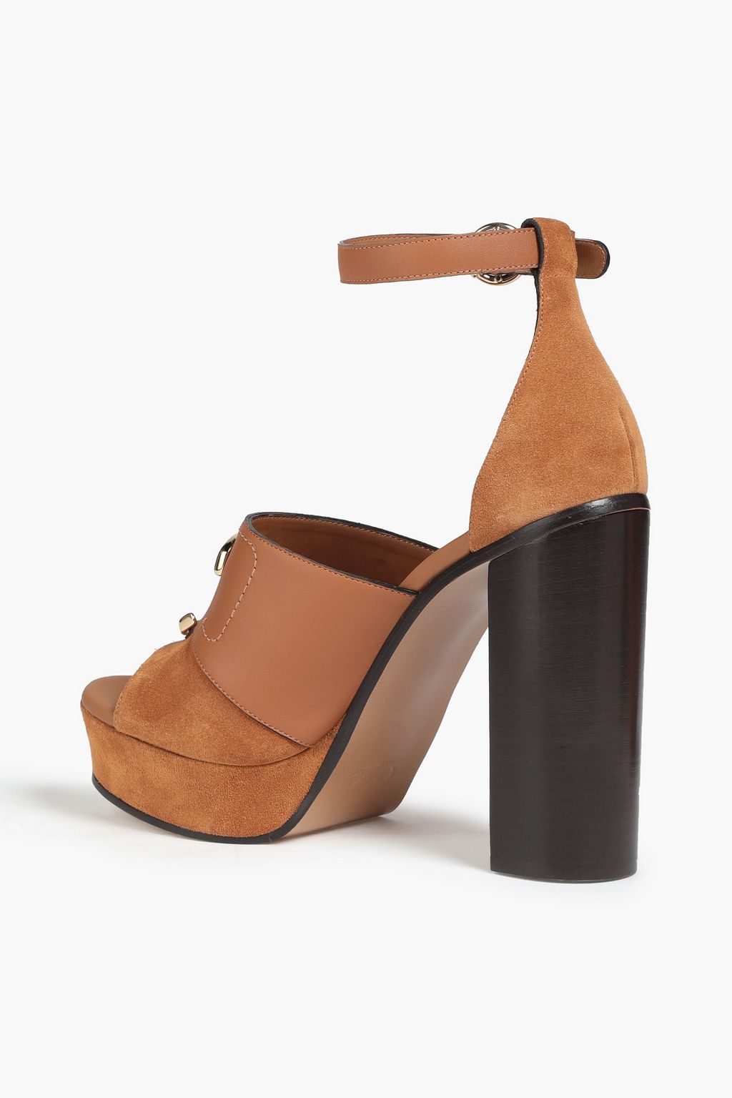 CHLOÉ Chloé C embellished suede and leather platform sandals