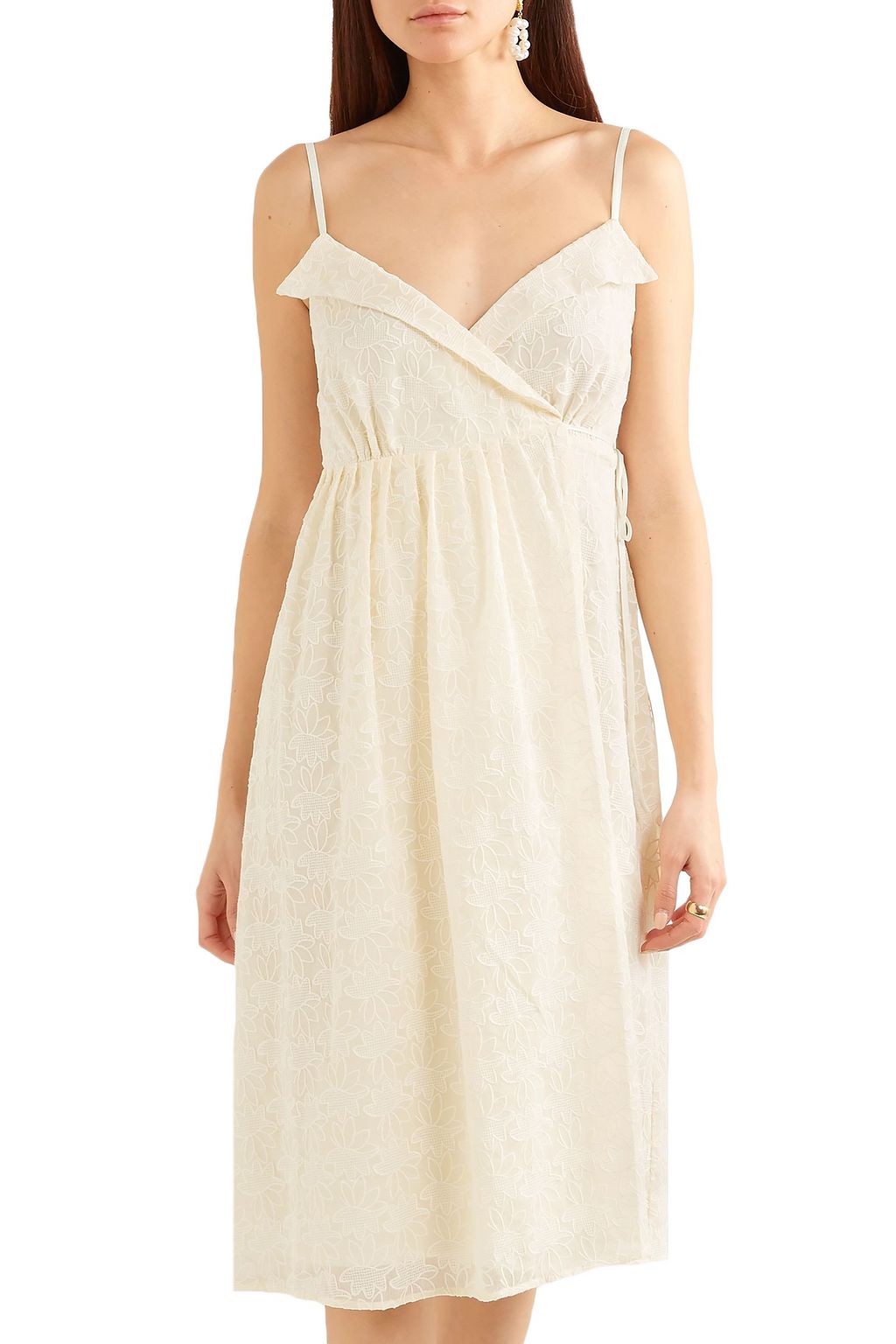 MADEWELL Pleated embroidered voile wrap dress