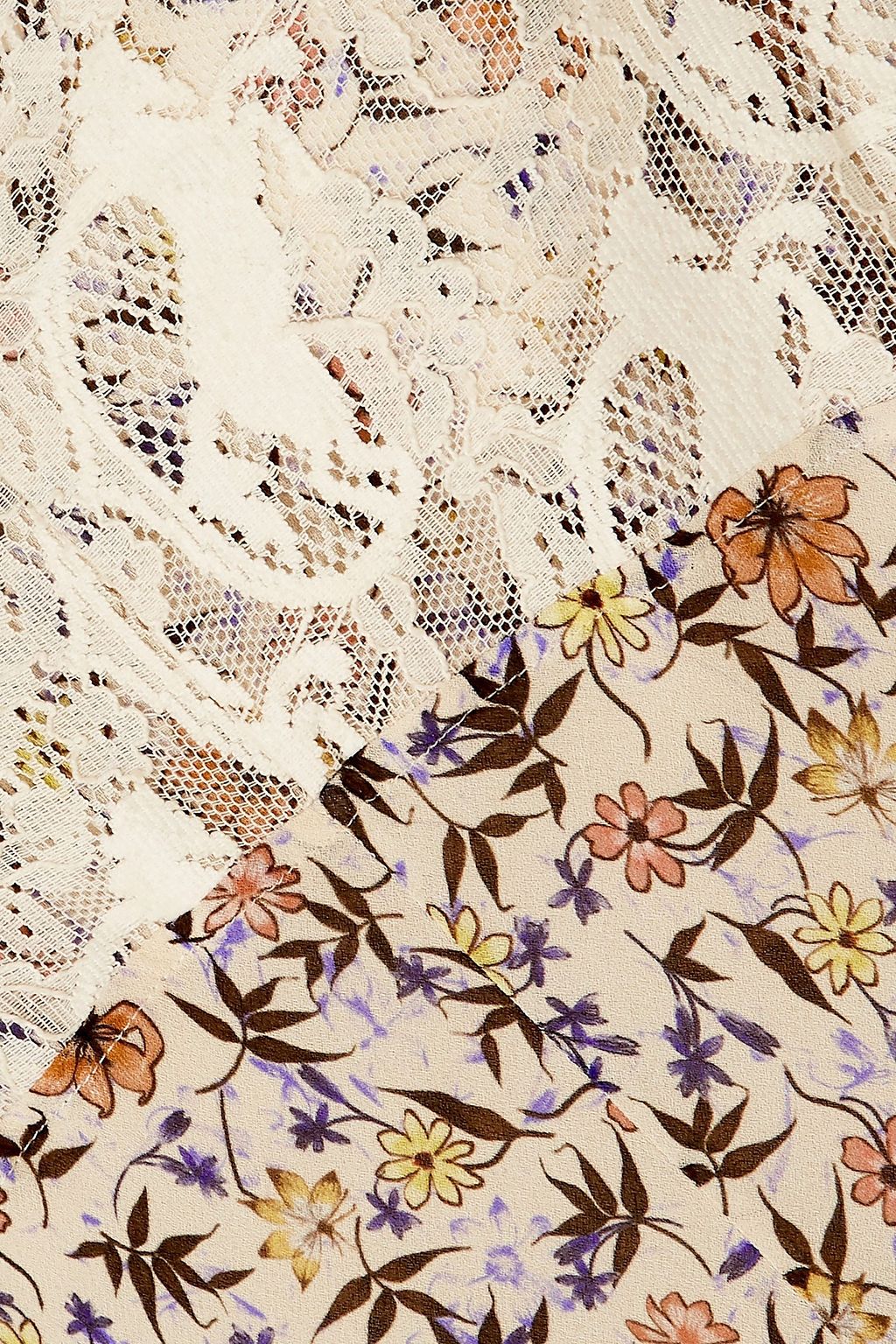 CHLOÉ Belted lace-trimmed floral-print crepe midi dress
