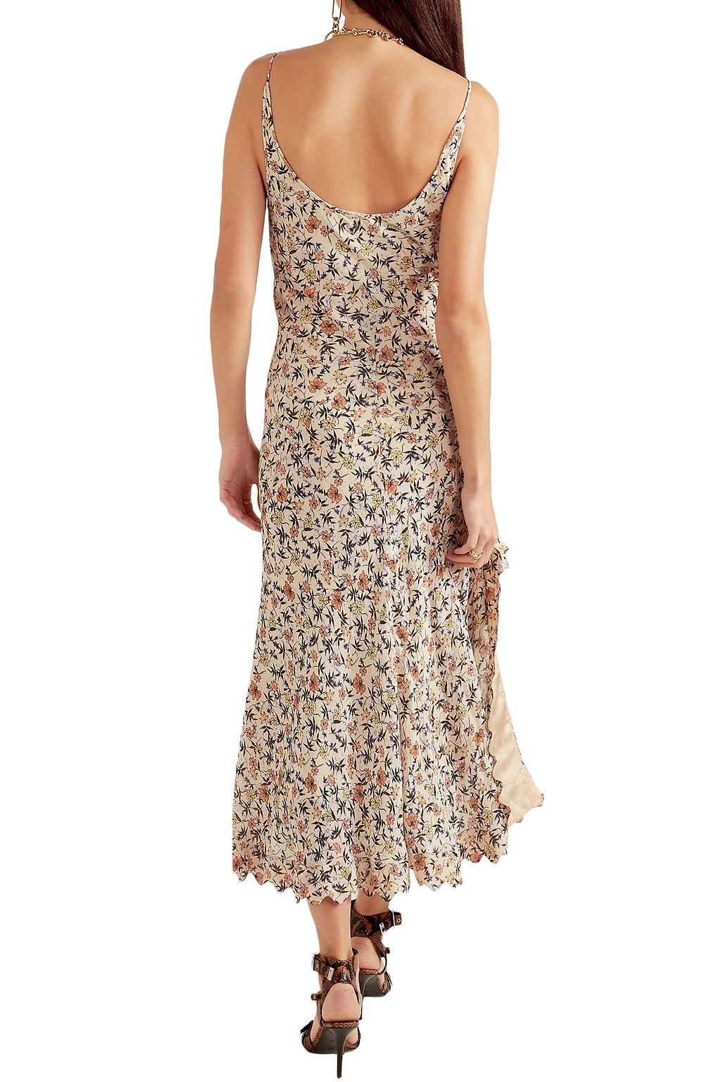 CHLOÉ Belted lace-trimmed floral-print crepe midi dress