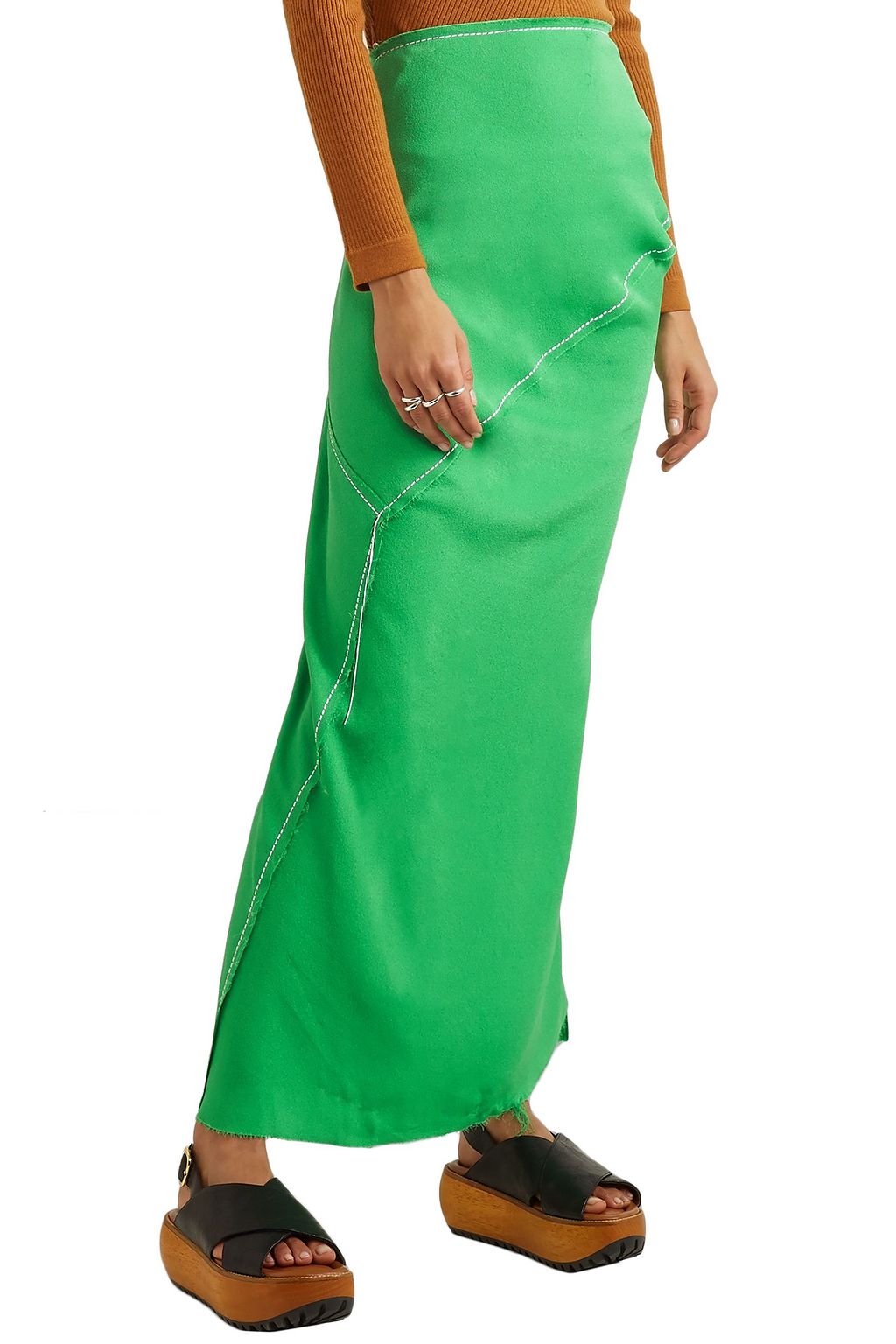 green crepe maxi skirt