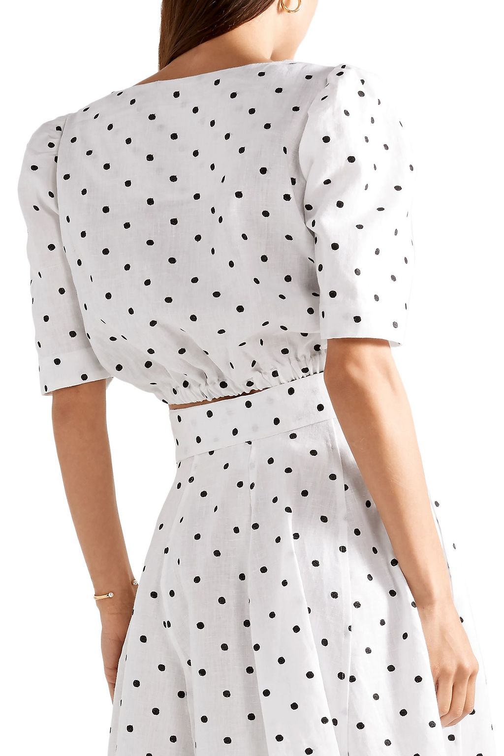 LISA MARIE FERNANDEZ Diana double-breasted embroidered polka-dot linen  top