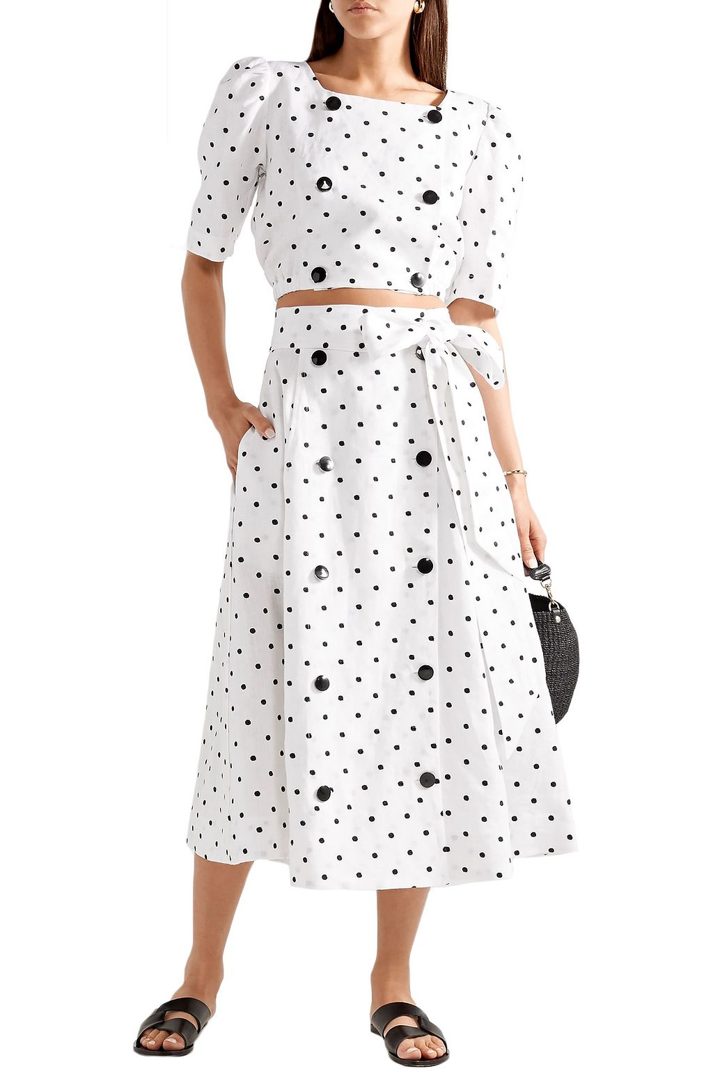 LISA MARIE FERNANDEZ Diana double-breasted embroidered polka-dot linen  top