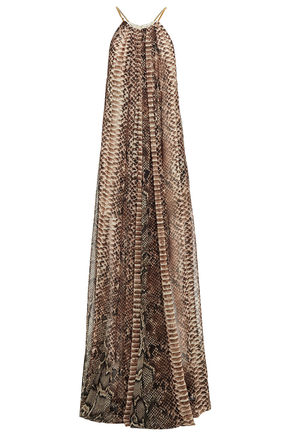 Elie Saab Woman Chain-trimmed Gathered Snake-print Georgette Gown Animal Print Size 40