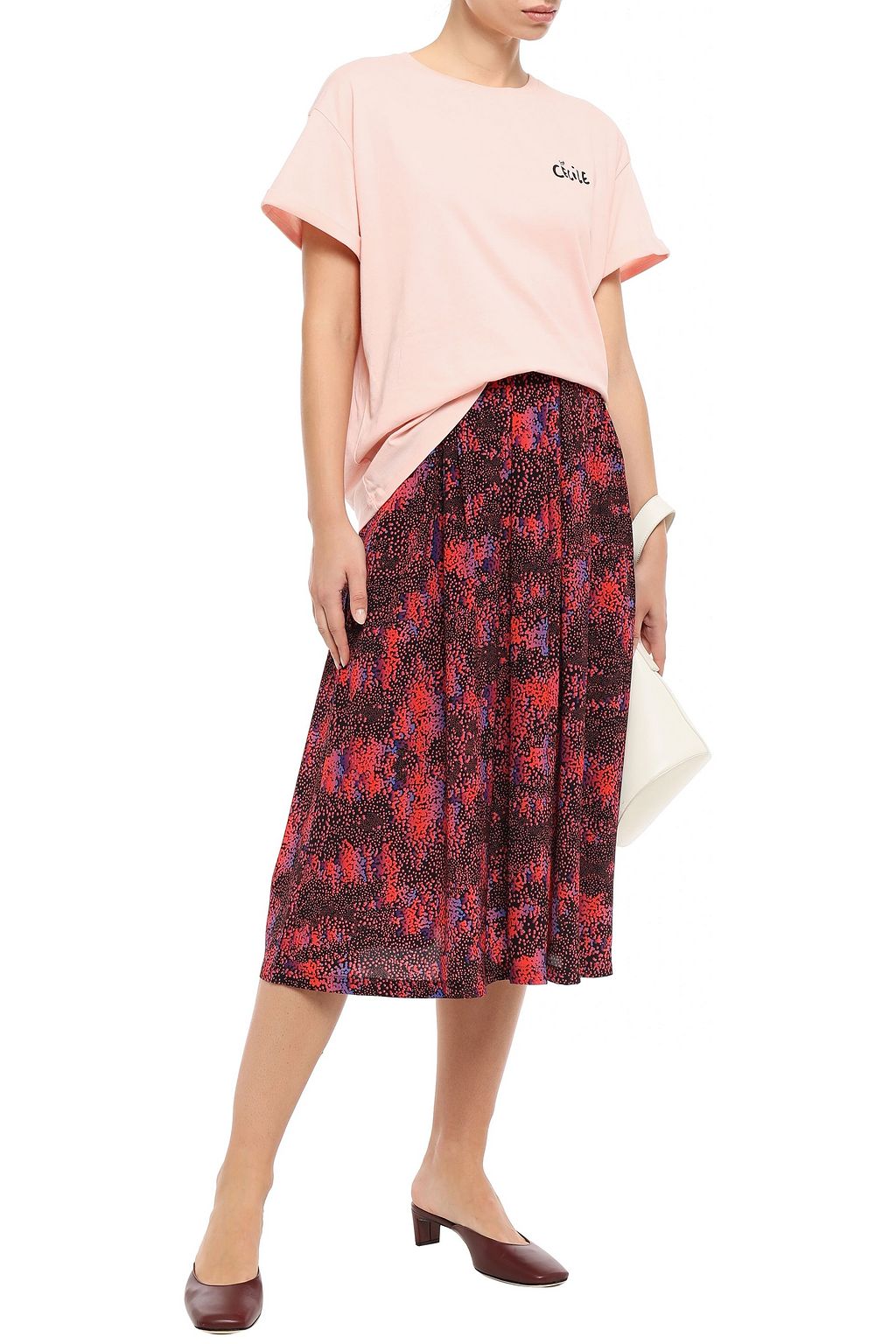 ÊTRE CÉCILE Amelie pleated printed silk midi skirt