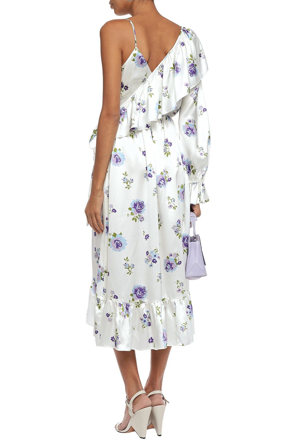 LES RÊVERIES Ruffled floral-print silk-satin midi wrap dress