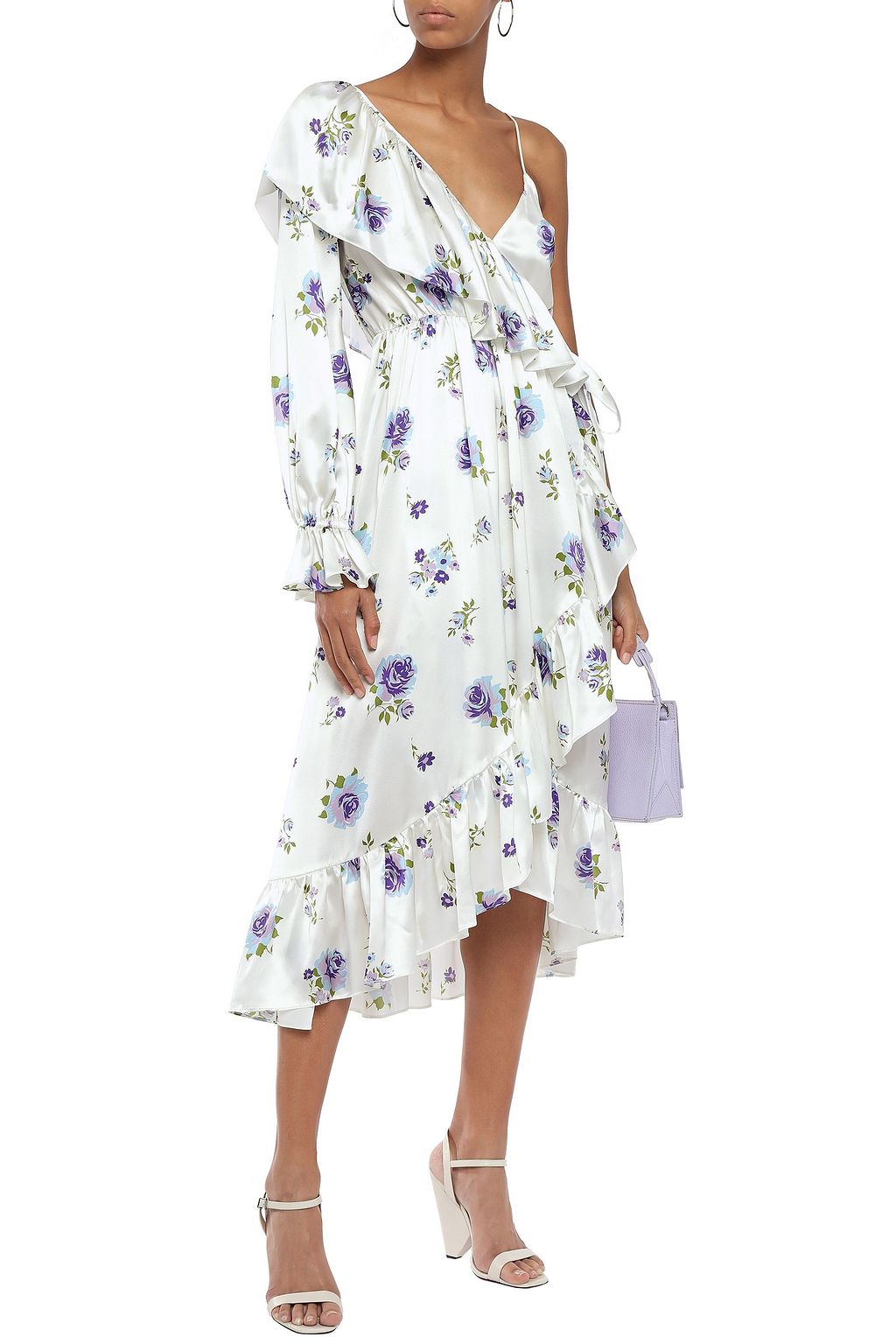LES RÊVERIES Ruffled floral-print silk-satin midi wrap dress