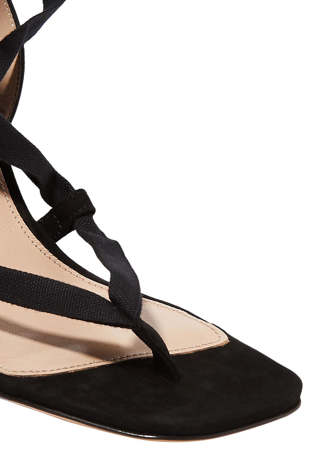 JACQUEMUS Lace-up suede-trimmed embellished canvas sandals