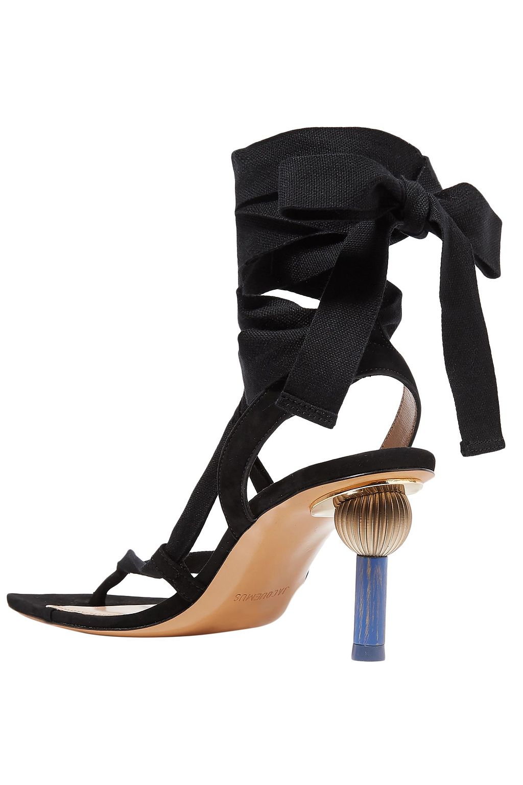 JACQUEMUS Lace-up suede-trimmed embellished canvas sandals