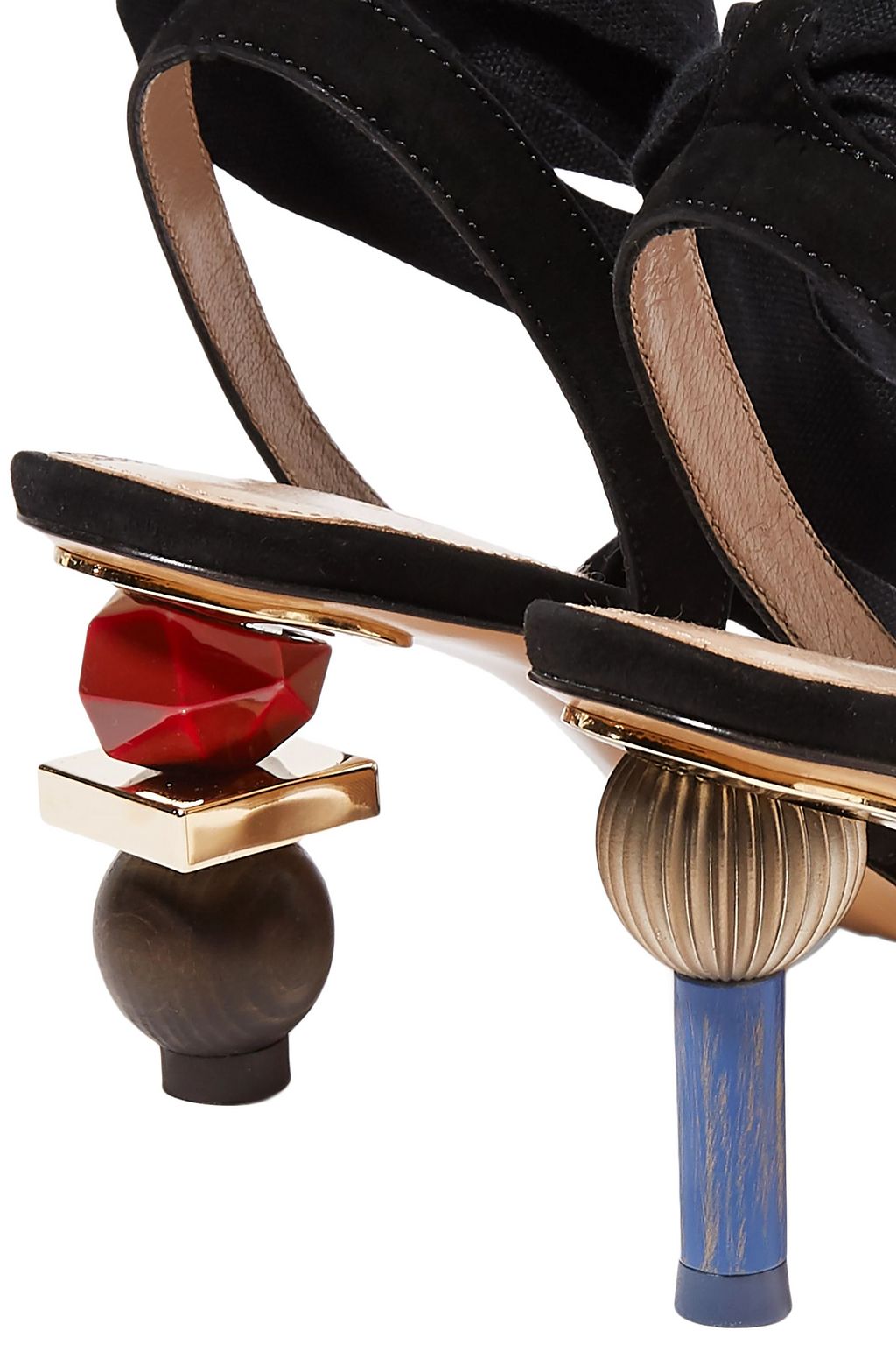 JACQUEMUS Lace-up suede-trimmed embellished canvas sandals