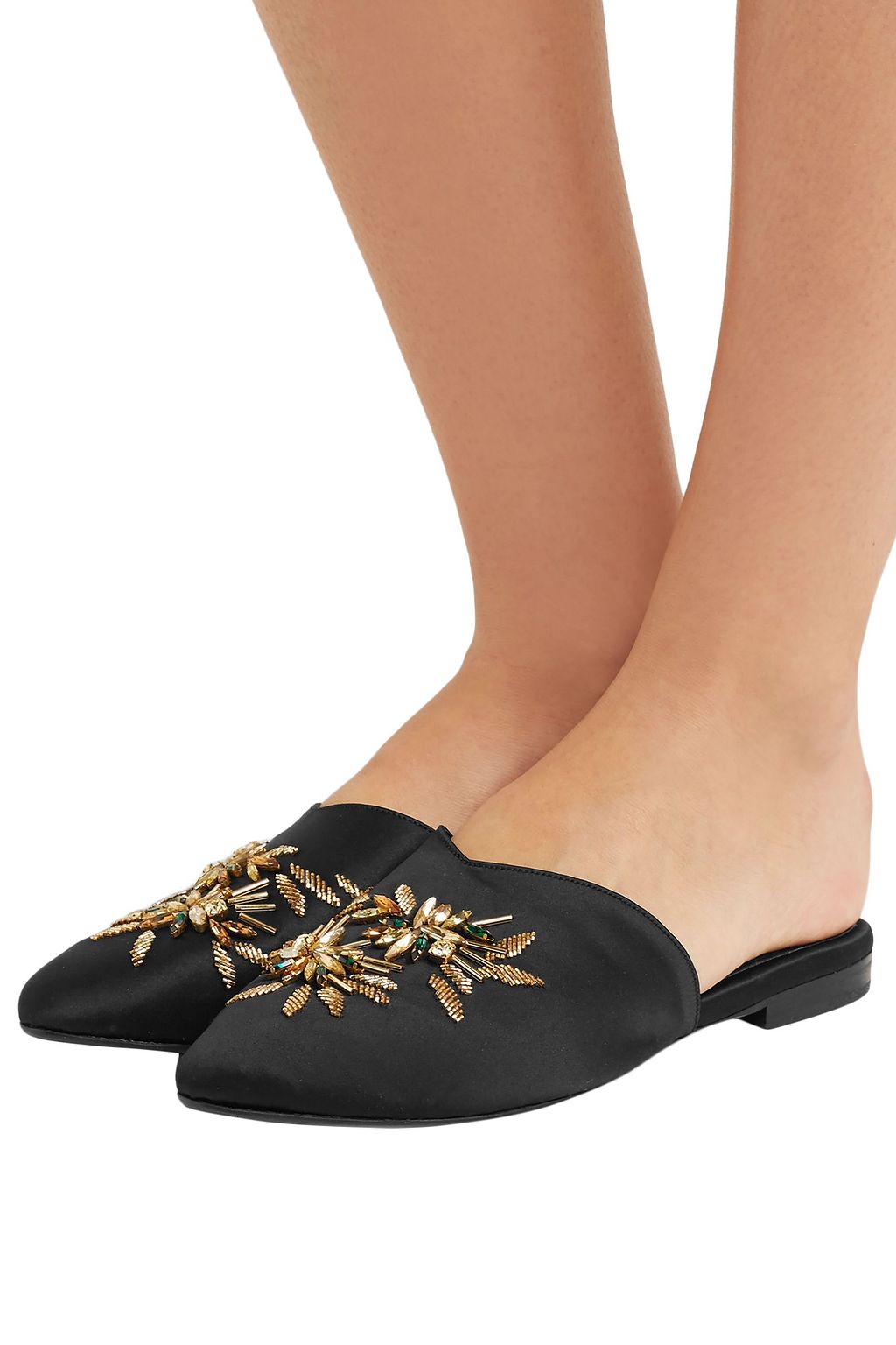 ZYNE Embellished silk-satin slippers