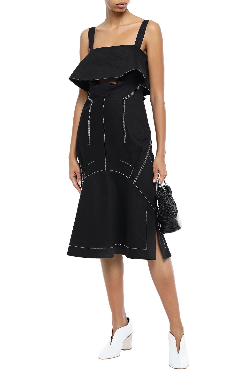 PROENZA SCHOULER Cutout ruffled denim midi dress