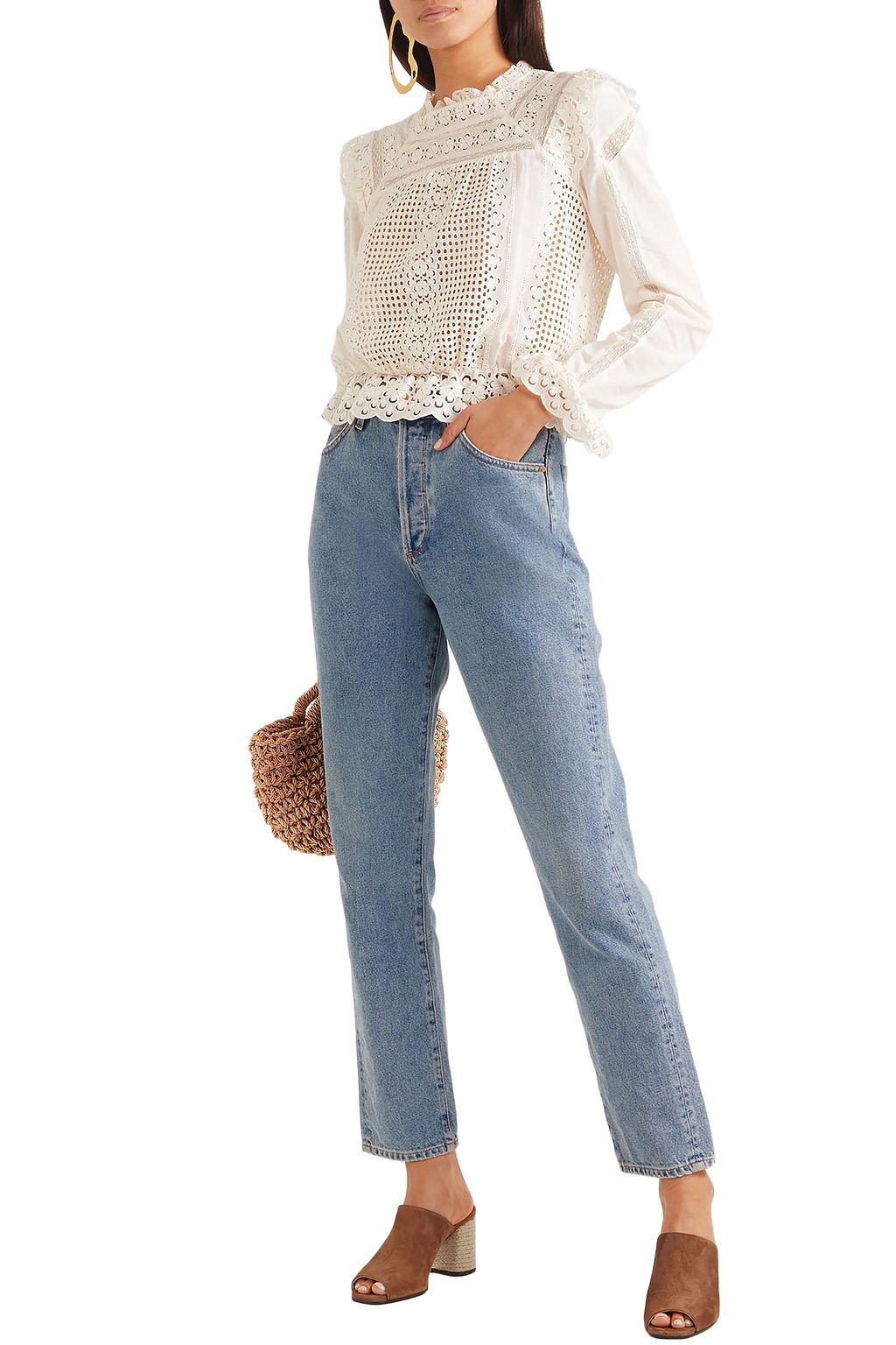 CASTAÑER Jute-paneled suede mules