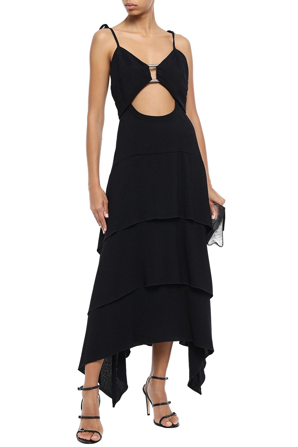 PROENZA SCHOULER Cutout tiered ring-embellished draped crepe maxi dress