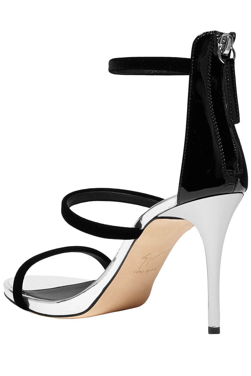GIUSEPPE ZANOTTI Alien metallic leather and velvet sandals
