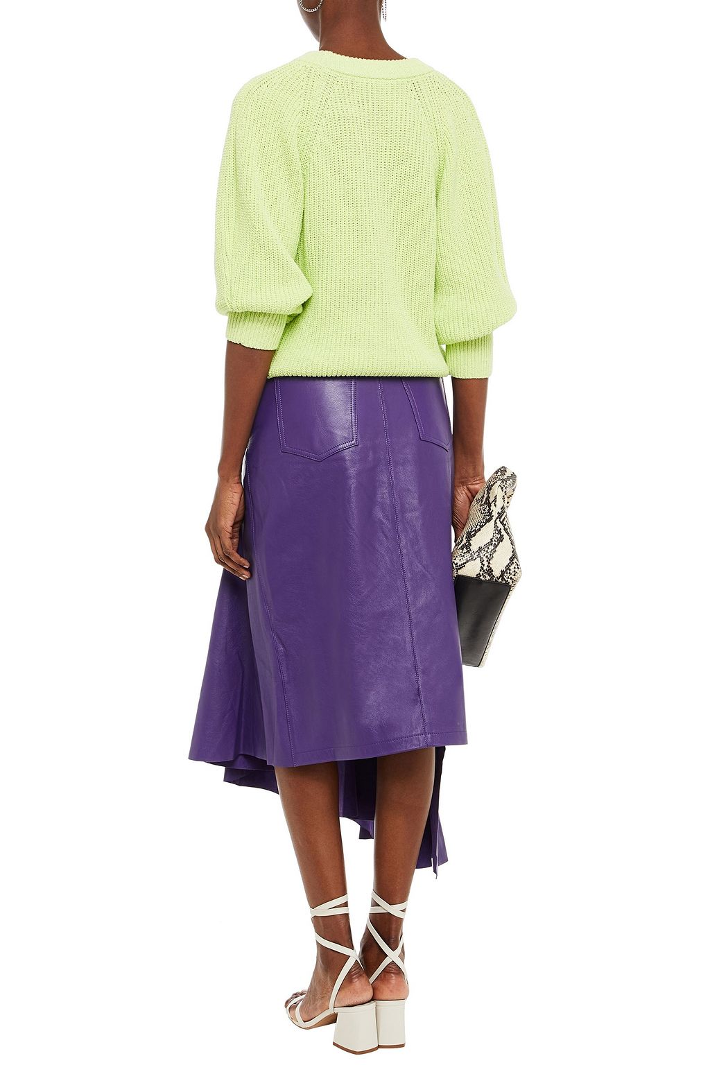 SOLACE LONDON Noe ruffled leather midi skirt