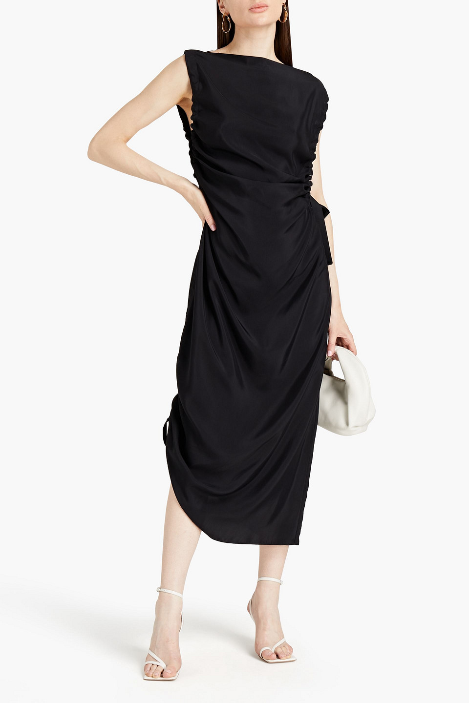 By Malene Birger Chita Ruched Twill Midi Dress In Black
