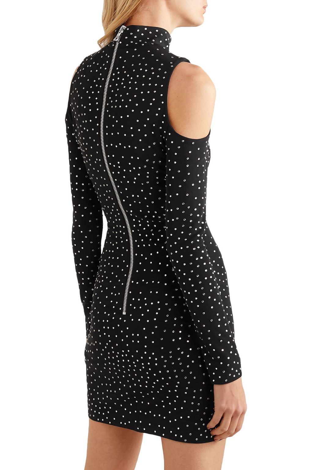 BALMAIN Cold-shoulder crystal-embellished stretch-jersey mini dress