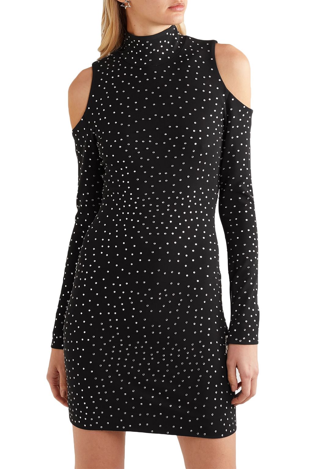 BALMAIN Cold-shoulder crystal-embellished stretch-jersey mini dress