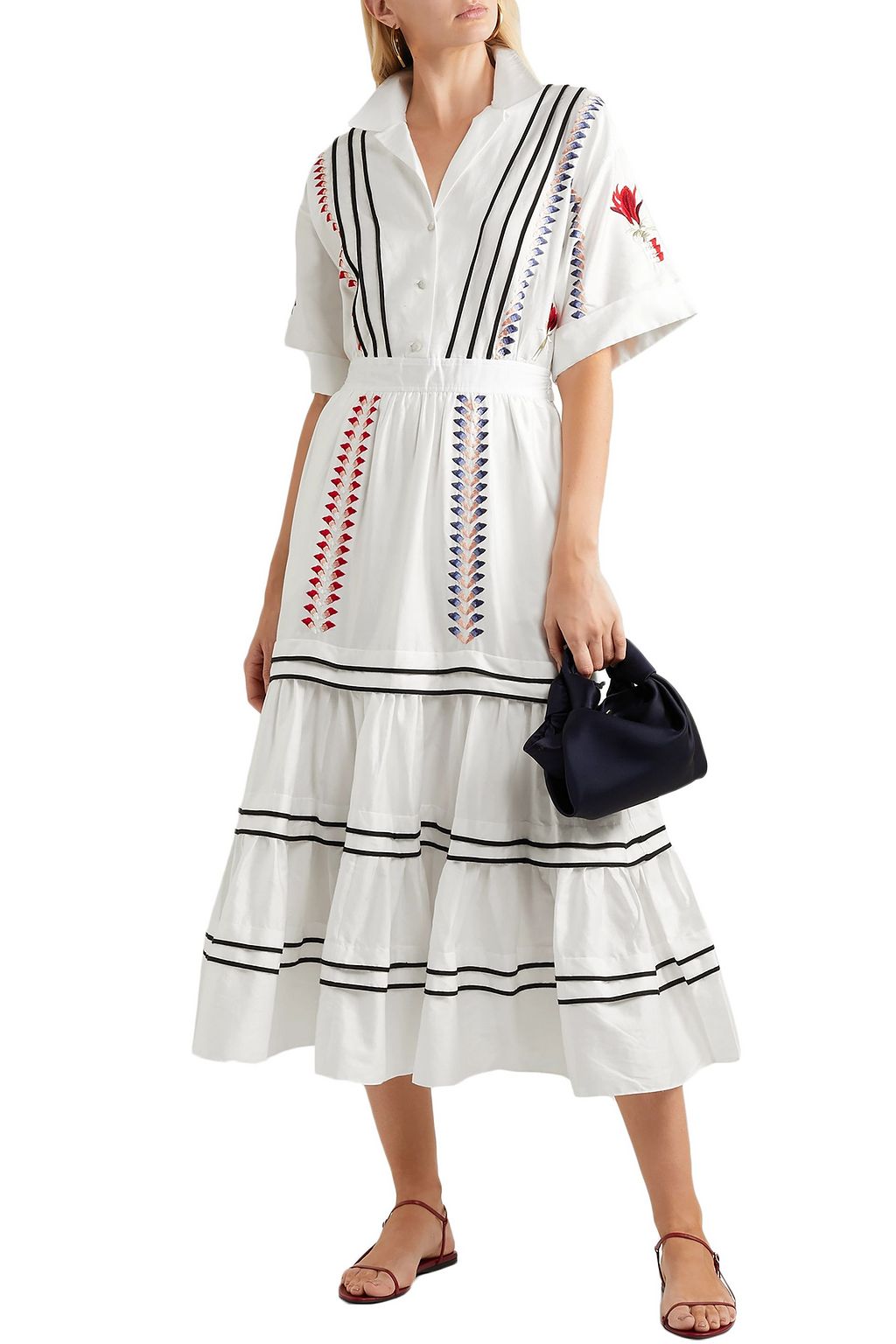 TEMPERLEY LONDON Cherry Blossom embroidered cotton-poplin midi dress