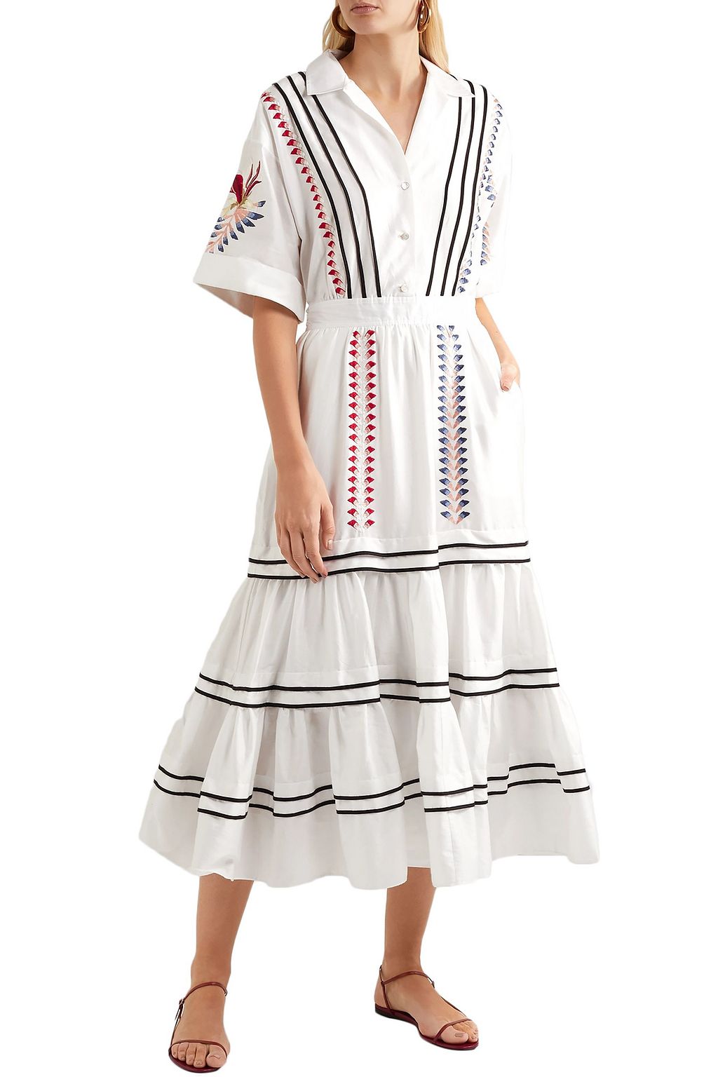 TEMPERLEY LONDON Cherry Blossom embroidered cotton-poplin midi dress