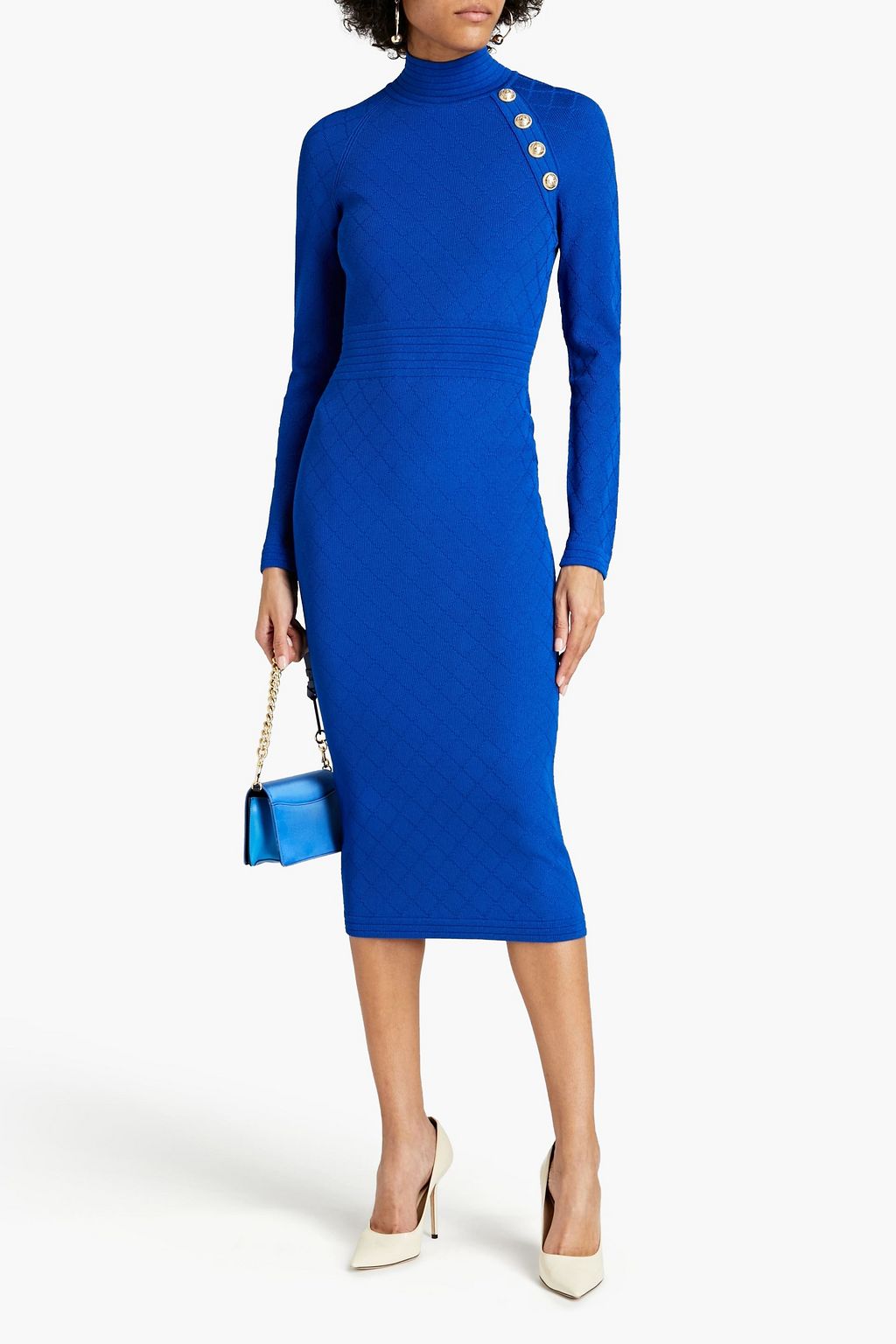 BALMAIN Button-embellished jacquard-knit midi dress