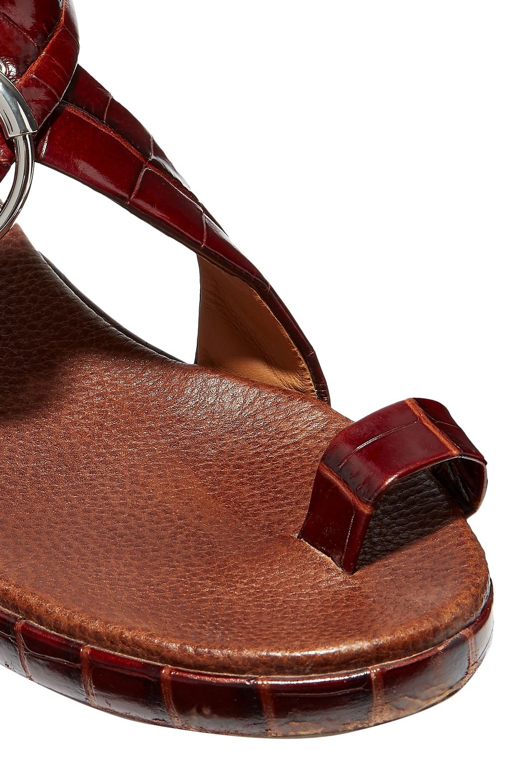 CHLOÉ Wave buckled croc-effect leather platform sandals