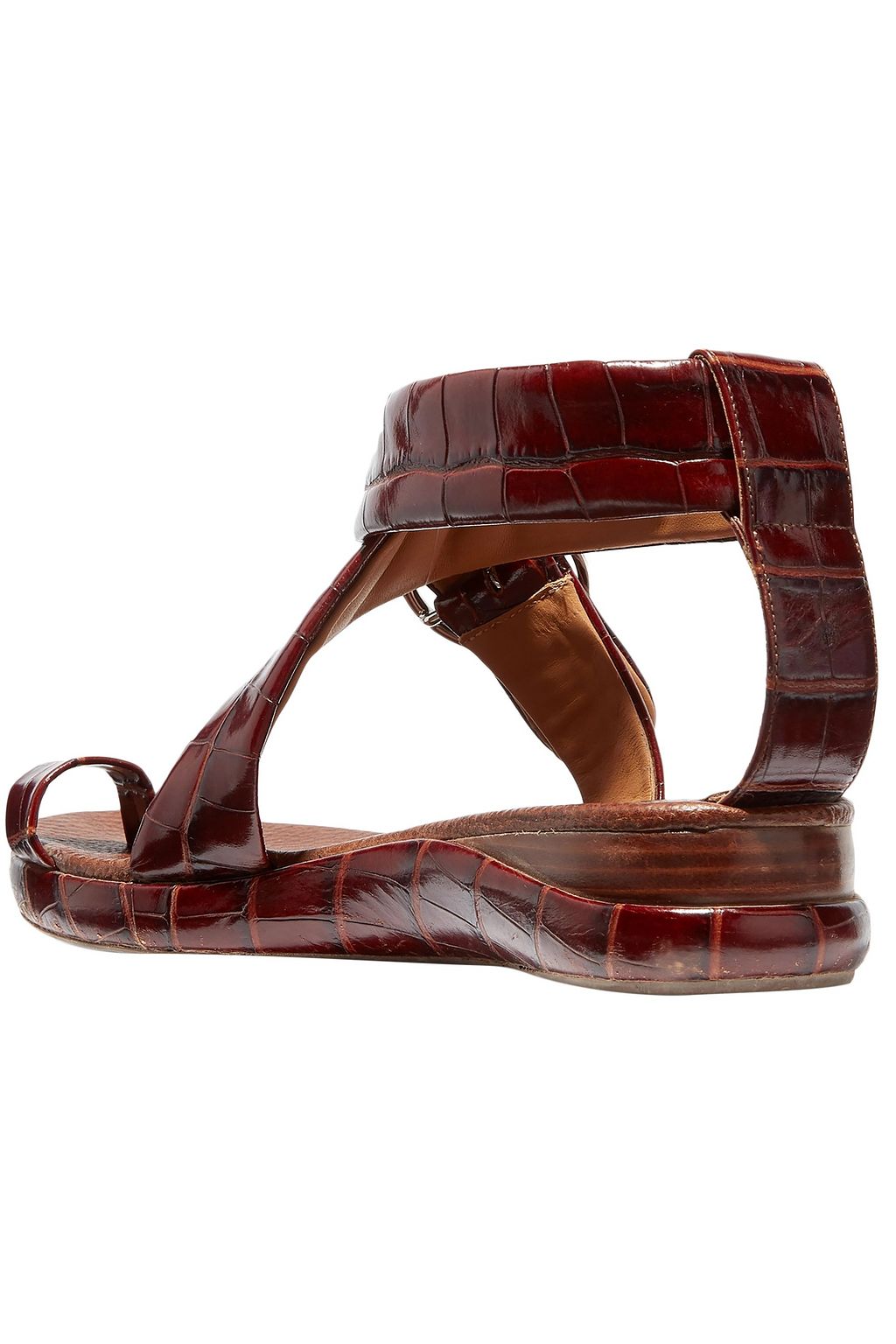 CHLOÉ Wave buckled croc-effect leather platform sandals