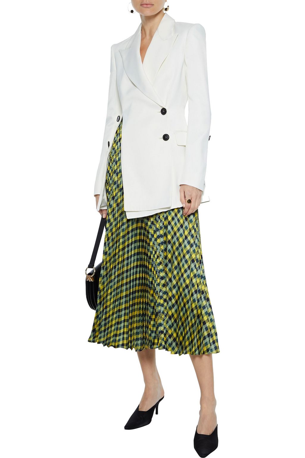 JOSEPH Abbot pleated checked silk-twill midi skirt