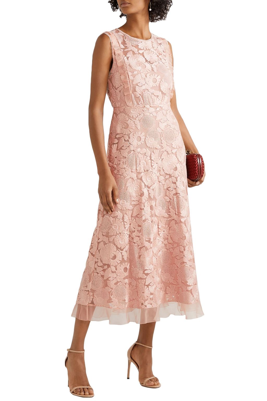 REDVALENTINO Organza-trimmed guipure lace midi dress