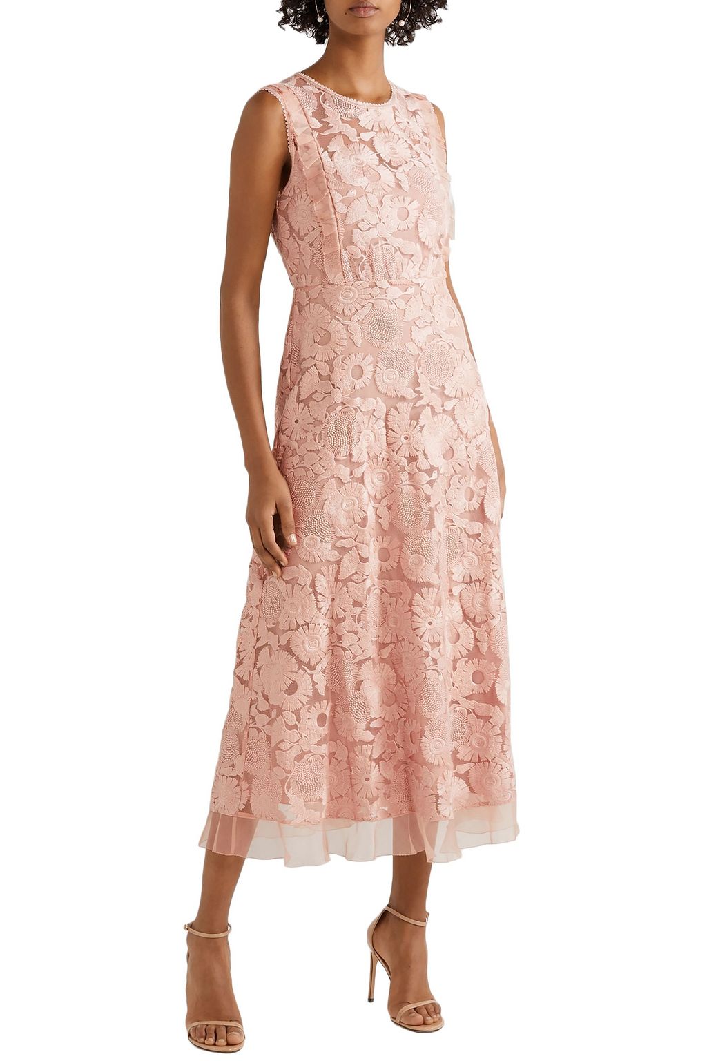 REDVALENTINO Organza-trimmed guipure lace midi dress