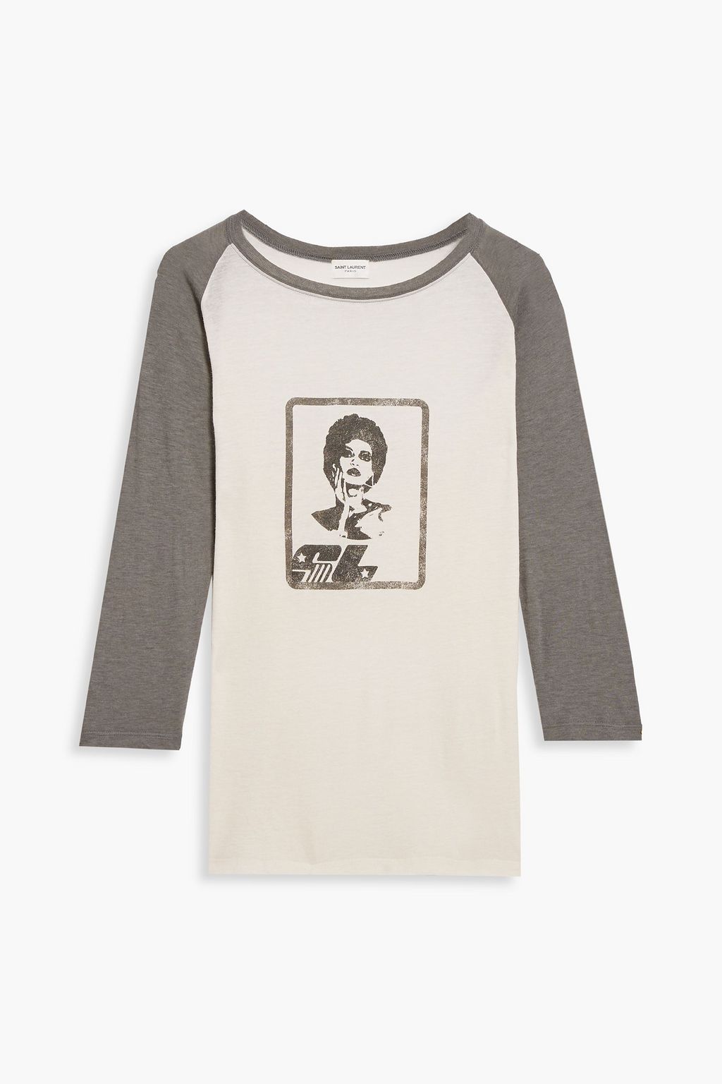 Printed cotton and wool blend jersey top ivory S