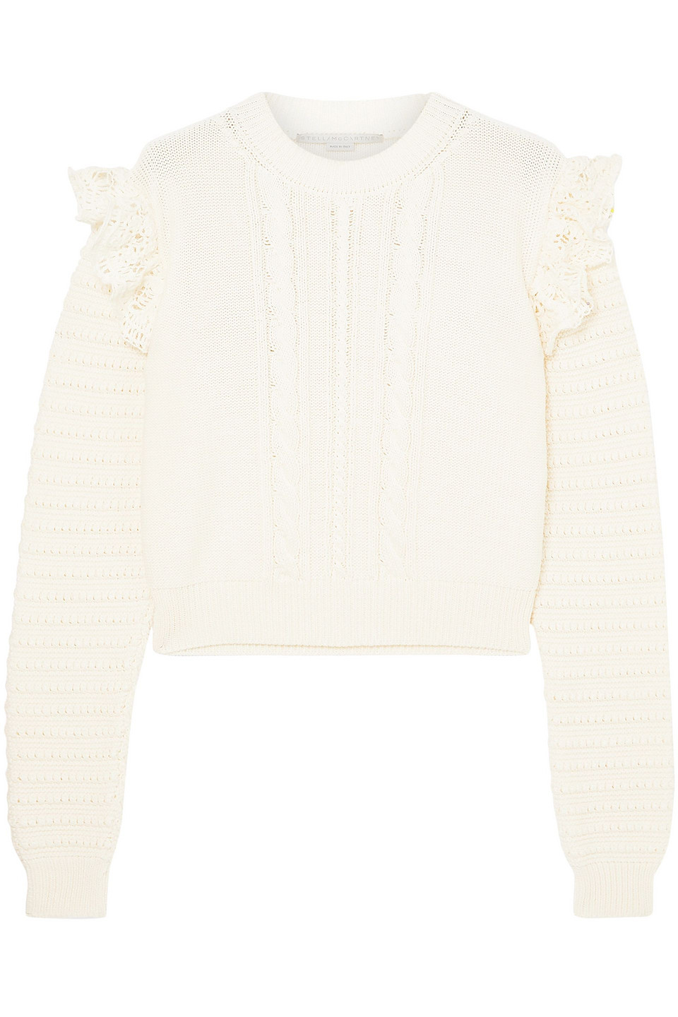 Stella Mccartney Woman Ruffled Crochet-trimmed Cotton Sweater Ivory Size 46