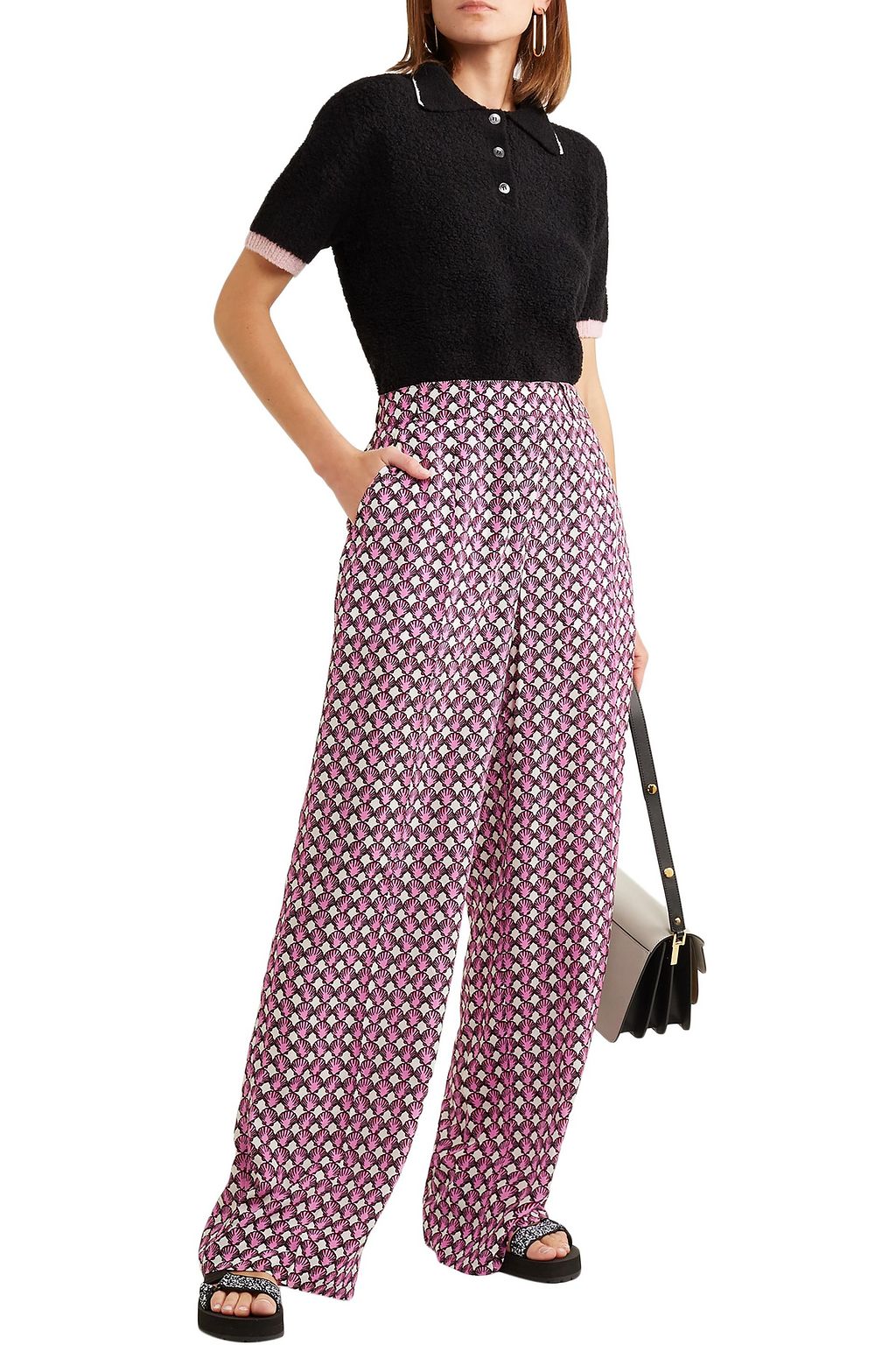 MARNI Printed silk crepe de chine wide-leg pants